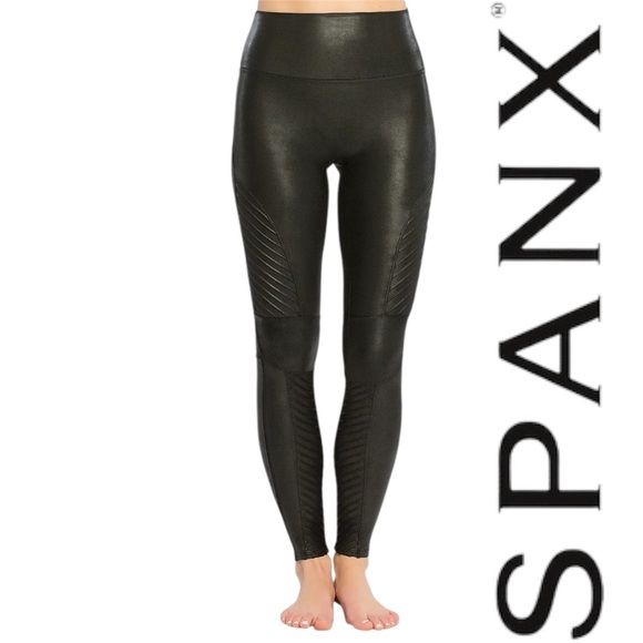SPANX Pants - SPANX Moto Faux Leather Leggings Shaping Pants Black Women’s X-Large